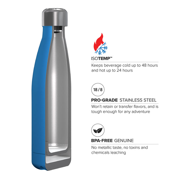 17 ounce Stainless Steel Water Bottle, Powdered Sports Bottle, with 38 mm Steel Cap, GEO