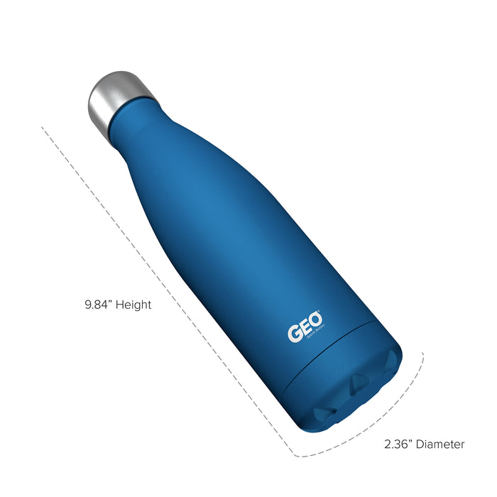 17 ounce Stainless Steel Water Bottle, Powdered Sports Bottle, with 38 mm Steel Cap, GEO