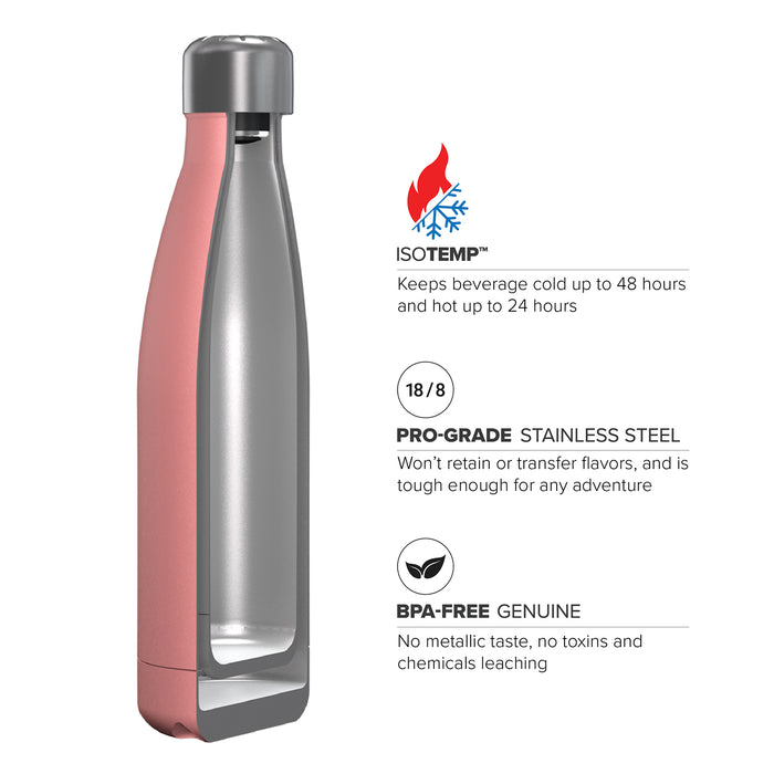 17 ounce Stainless Steel Water Bottle, Powdered Sports Bottle, with 38 mm Steel Cap, GEO