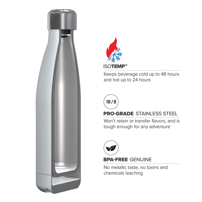 17 ounce Stainless Steel Water Bottle, Powdered Sports Bottle, with 38 mm Steel Cap, GEO