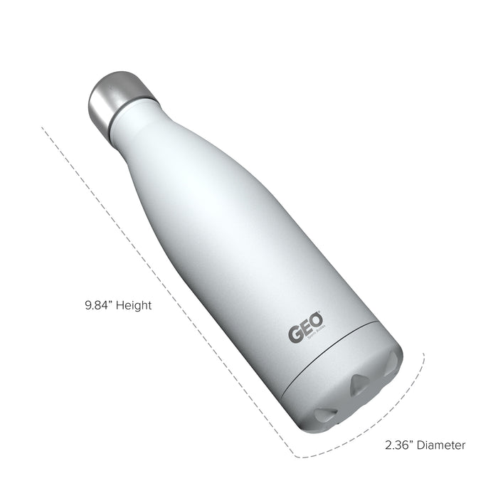17 ounce Stainless Steel Water Bottle, Powdered Sports Bottle, with 38 mm Steel Cap, GEO
