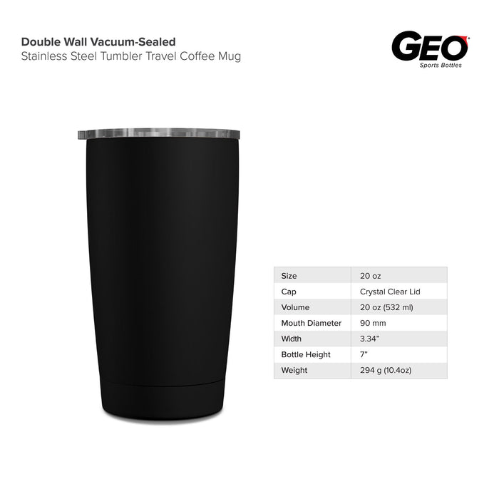 20 Ounce Stainless Steel Tumbler Cup, Double Wall, GEO