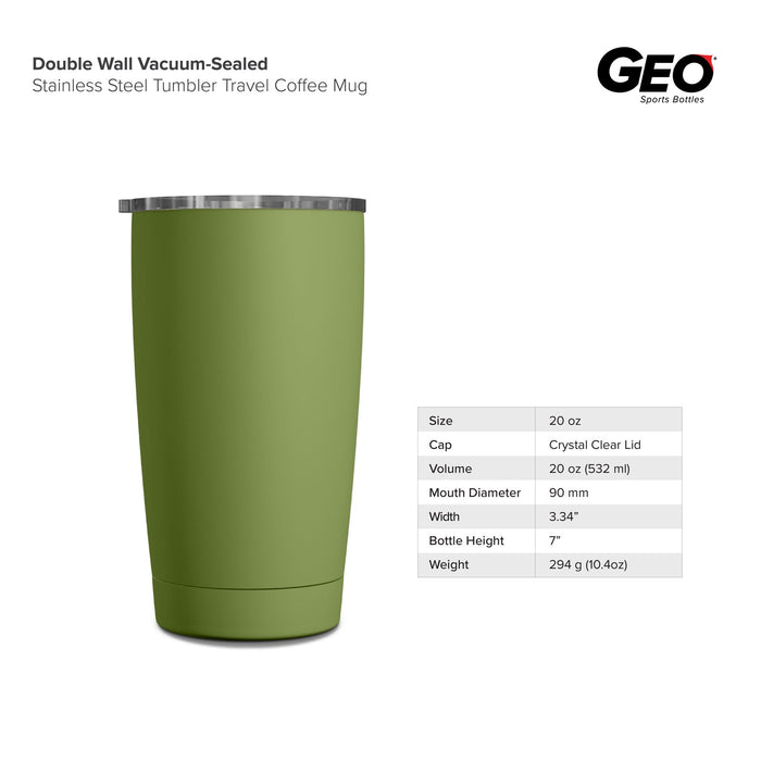 20 Ounce Stainless Steel Tumbler Cup, Double Wall, GEO