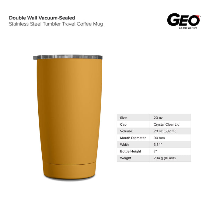 20 Ounce Stainless Steel Tumbler Cup, Double Wall, GEO