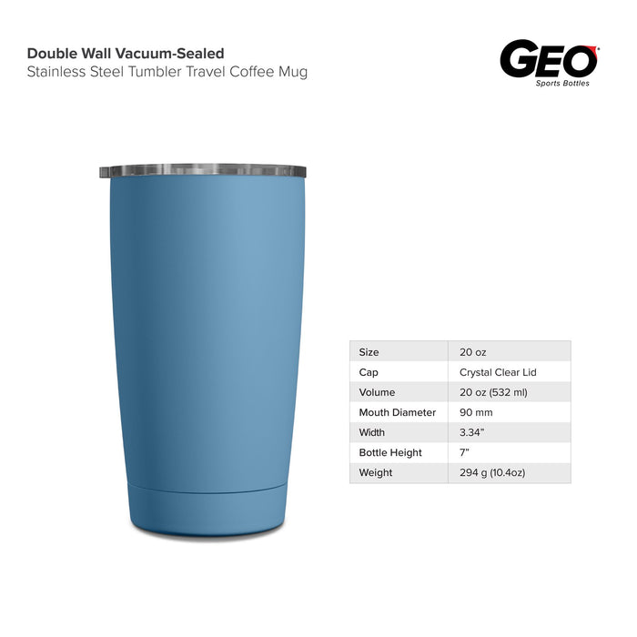 20 Ounce Stainless Steel Tumbler Cup, Double Wall, GEO