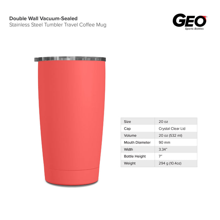 20 Ounce Stainless Steel Tumbler Cup, Double Wall, GEO