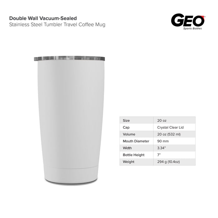 20 Ounce Stainless Steel Tumbler Cup, Double Wall, GEO