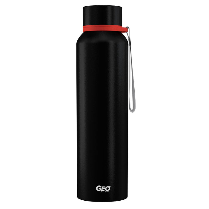 28 Ounce Stainless Steel Water Bottle, Powdered Sports Bottle, with 58 mm Cap and Carrying Strap, GEO