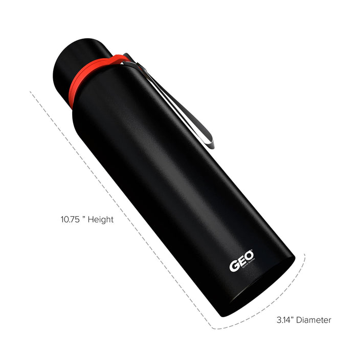 28 Ounce Stainless Steel Water Bottle, Powdered Sports Bottle, with 58 mm Cap and Carrying Strap, GEO