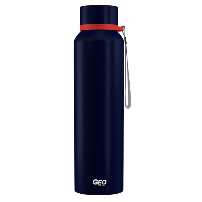 28 Ounce Stainless Steel Water Bottle, Powdered Sports Bottle, with 58 mm Cap and Carrying Strap, GEO
