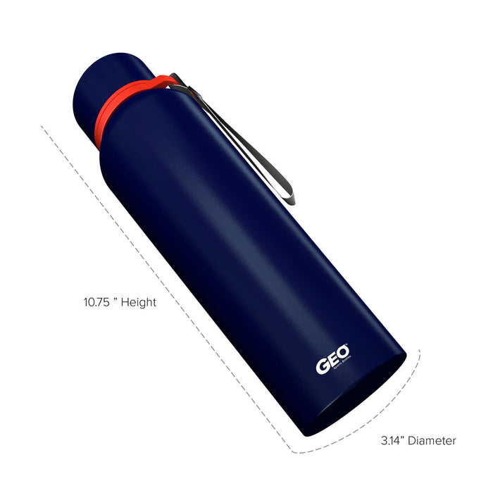 28 Ounce Stainless Steel Water Bottle, Powdered Sports Bottle, with 58 mm Cap and Carrying Strap, GEO