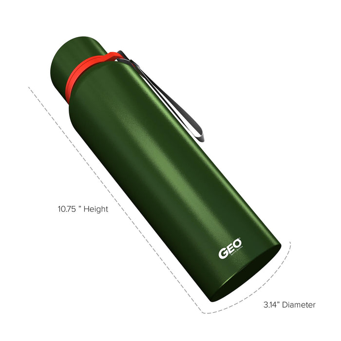 28 Ounce Stainless Steel Water Bottle, Powdered Sports Bottle, with 58 mm Cap and Carrying Strap, GEO