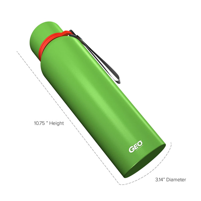 28 Ounce Stainless Steel Water Bottle, Powdered Sports Bottle, with 58 mm Cap and Carrying Strap, GEO