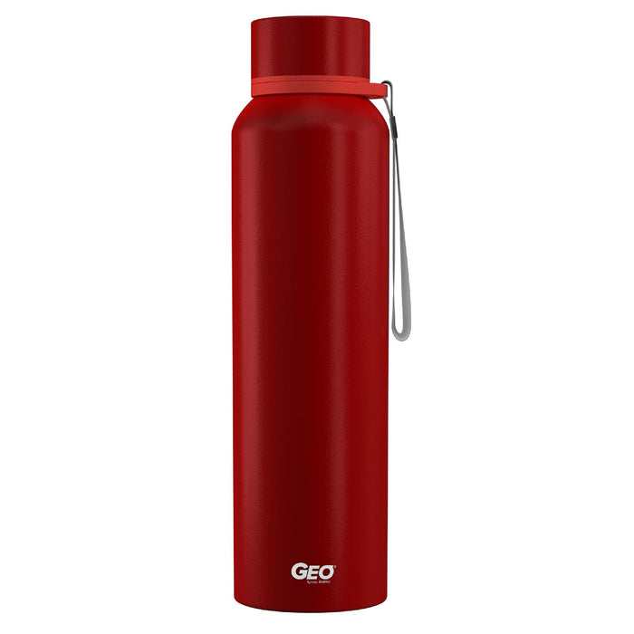 28 Ounce Stainless Steel Water Bottle, Powdered Sports Bottle, with 58 mm Cap and Carrying Strap, GEO