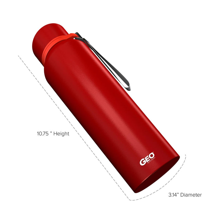 28 Ounce Stainless Steel Water Bottle, Powdered Sports Bottle, with 58 mm Cap and Carrying Strap, GEO