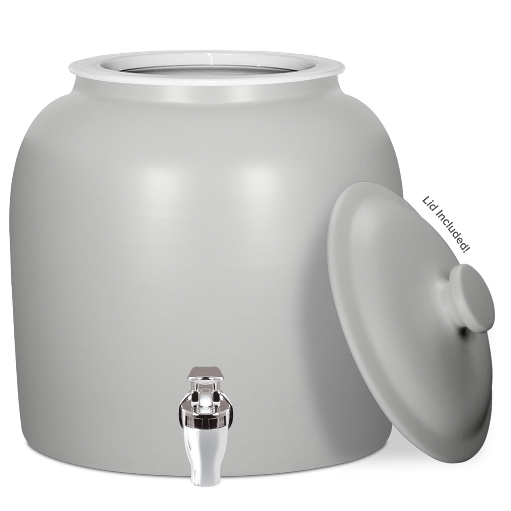 Matte Porcelain Water Crock with Chrome Faucet