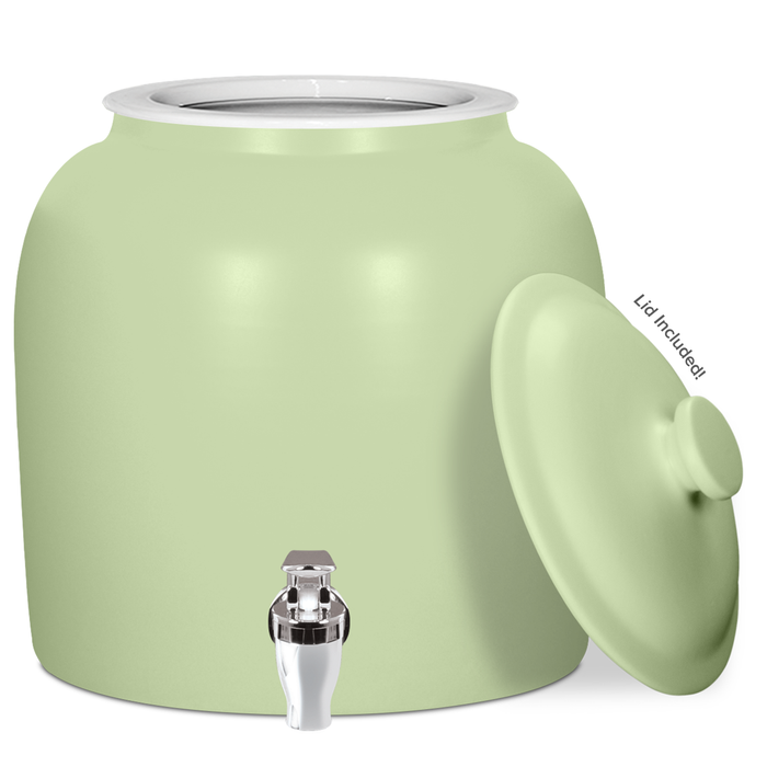 Matte Porcelain Water Crock with Chrome Faucet