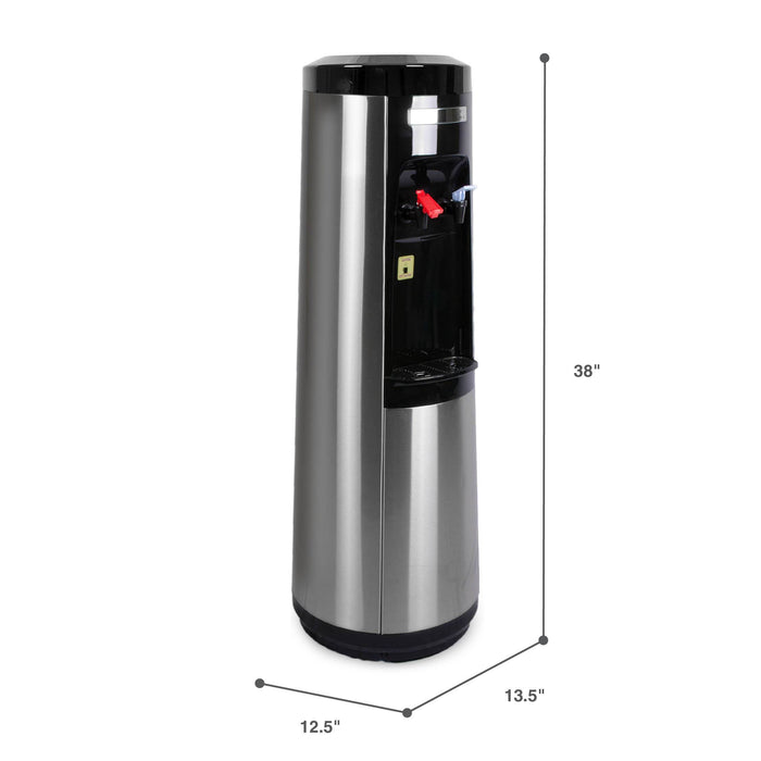 Hot and Cold Filtered Water Dispenser Cooler POU, Black and Stainless Steel, Brio Signature