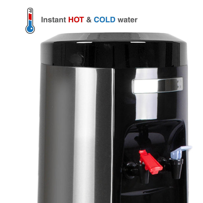Hot and Cold Filtered Water Dispenser Cooler POU, Black and Stainless Steel, Brio Signature