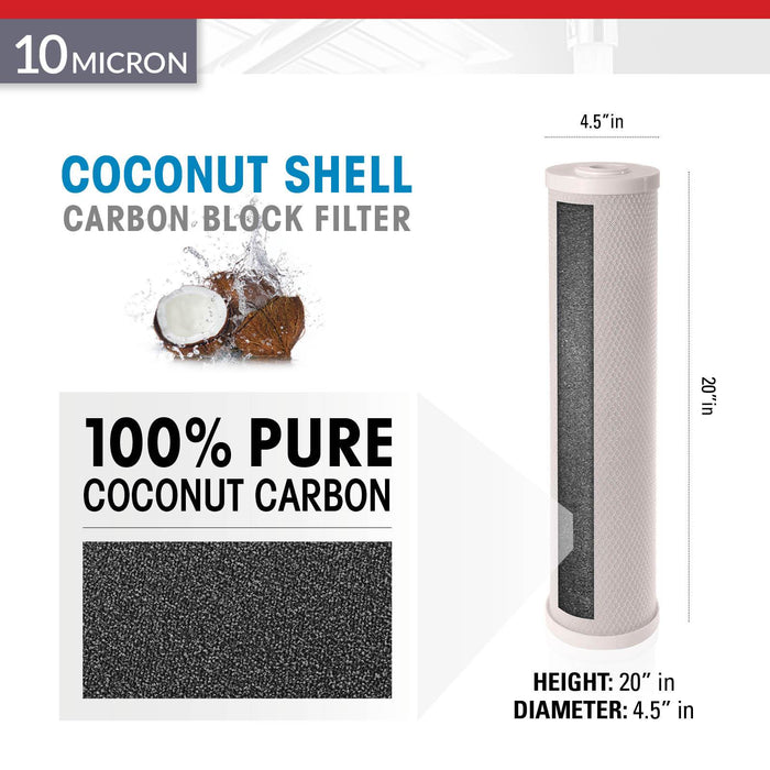 Brio Legacy 10 Micron, 4.5" X 20" Big Blue Coconut Shell Carbon Block Filter