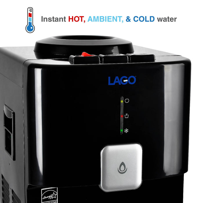 Hot Cold and Room Temp Water Dispenser Cooler Top Load, Tri Temp, Black, Brio Essential