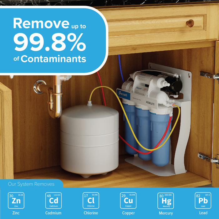 5 Stage Reverse Osmosis Water Filter System on Metal Rack with Pump, RO, Ecosoft Absolute