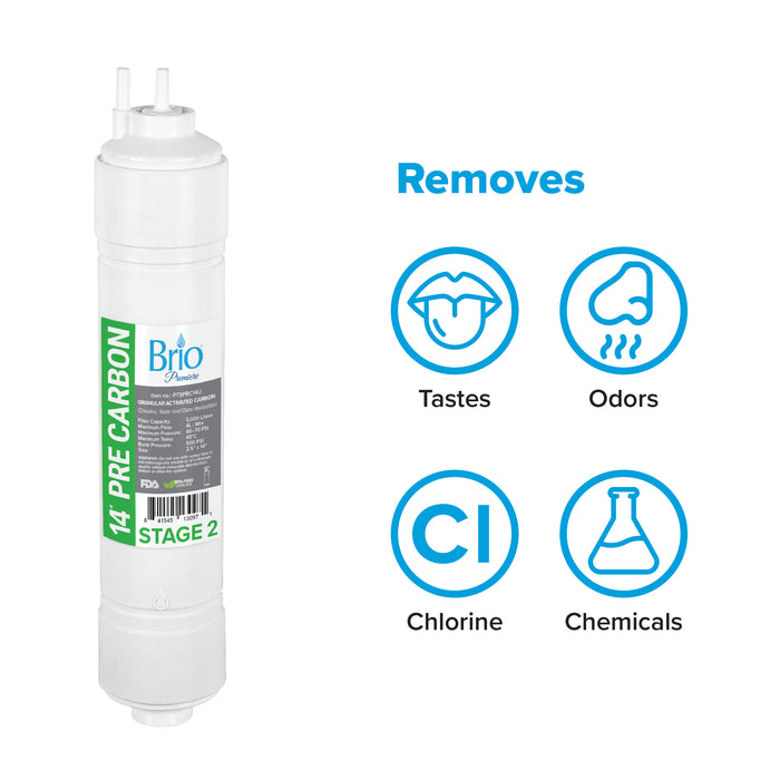 Brio Premier 14" Inline U-Type Coconut Shell Carbon Block Filter 5 Micron