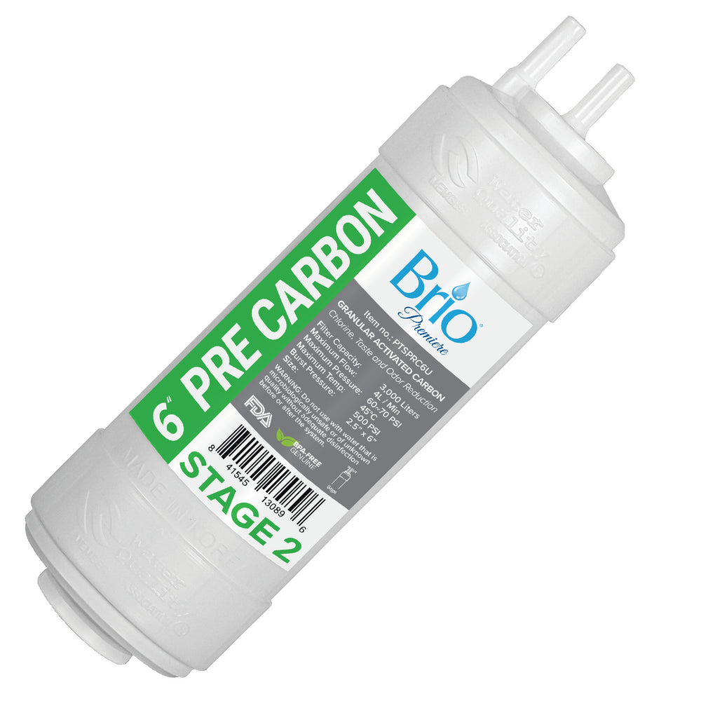 Brio Premier 6" Inline U-Type Coconut Shell Pre Carbon Filter 5 Micron