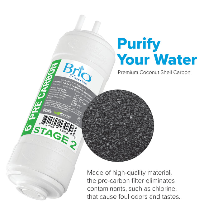 Brio Premier 6" Inline U-Type Coconut Shell Pre Carbon Filter 5 Micron