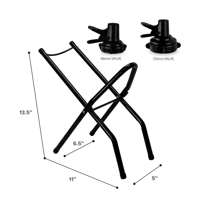 Metal Foldable Bottle Stand with 48mm and 55mm Valve Caps, Black