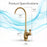 The Brio Curvy Classic Series Water Faucet in brushed gold is shown with dimensions: height 10.7 in (27.18 cm), reach 4.7 in (11.94 cm), handle height 3.7 in (9.4 cm), and base width 1.4 in (3.56 cm). Blue water swirls behind it.