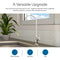 A Brio Curvy Classic Series Water Faucet – Chrome is installed on a kitchen counter by a green potted plant, with a white hexagon tile backsplash. Icons show its use for home kitchens, wet bars, RVs. Compatible with reverse osmosis systems.