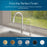 The Brio Curvy Classic Series Water Faucet – Chrome features a modern design with dual metallic faucets on a marble countertop before a large window; six swatches show finishes: brushed gold, bronze, nickel, chrome, matte black, and white. Compatible with reverse osmosis.