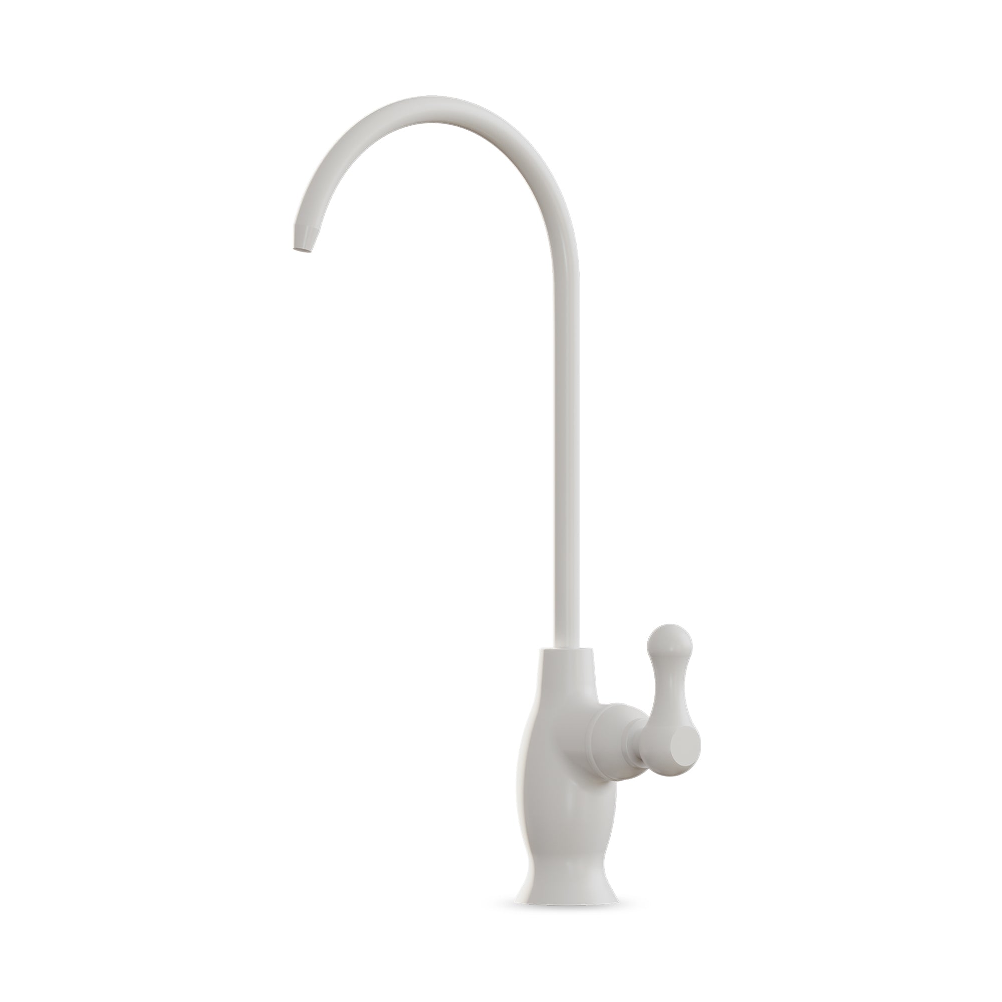 The Brio Curvy Classic Series Water Faucet – White features a high, curved spout and single lever handle in a minimalist design, making it an ideal lead-free stainless steel choice for modern kitchens.