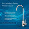 A Brio Modern Series Water Faucet – Chrome with a swan-neck design is shown on a blue background, highlighting its contemporary style, triple O-ring seal, 27mm food-grade lead-free stainless steel construction.