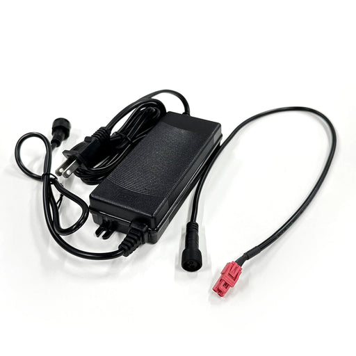 A Power Adapter For Tankless RO System, black with a two-prong plug and long cable ending in a red connector, is shown on a white surface.