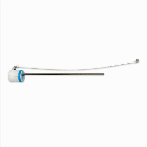 A Probe Bottom Load Coolers dipstick with a cylindrical white and blue handle, long metal rod, and flexible wire ending in a circular tip is shown on a white background.
