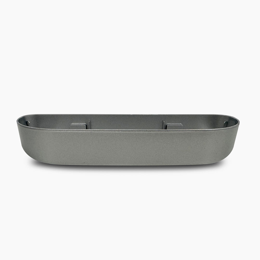 The Drip Tray 420 Series Coolers, model CLPOU420UVF2, is a gray rectangular metal tray with rounded edges and two mounting brackets inside, shown front-facing against a white background.