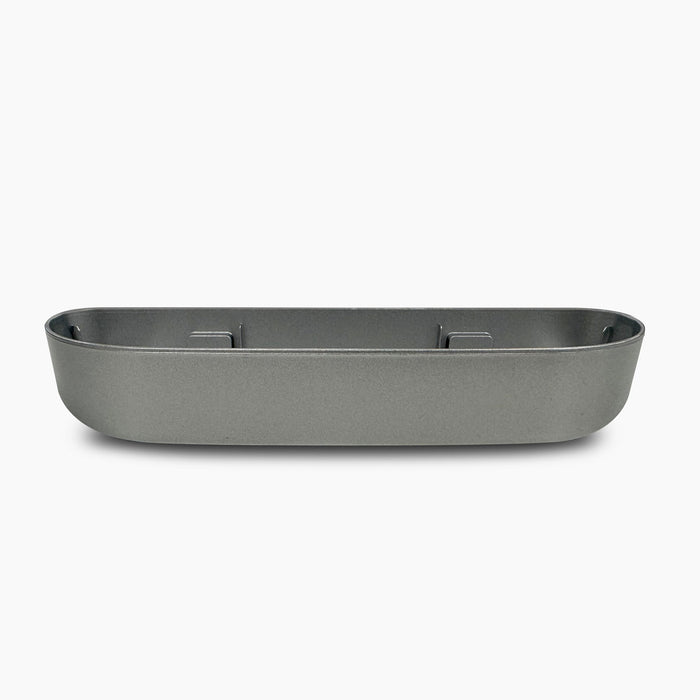 The Drip Tray 420 Series Coolers, model CLPOU420UVF2, is a gray rectangular metal tray with rounded edges and two mounting brackets inside, shown front-facing against a white background.