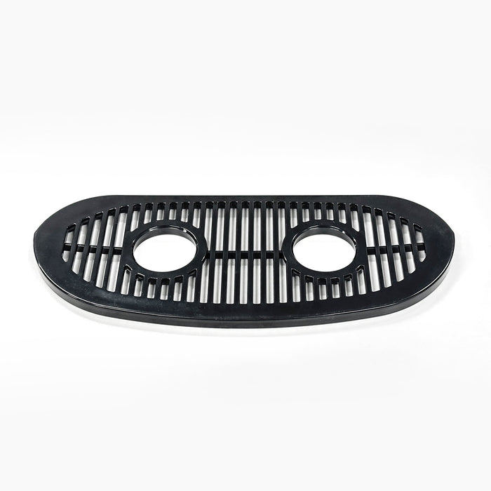 Black oval-shaped Drip Tray Cover for 520CV Series Coolers, featuring two circular holes and vertical bars, compatible with CL520CV and CL525CV models, shown against a plain white background.