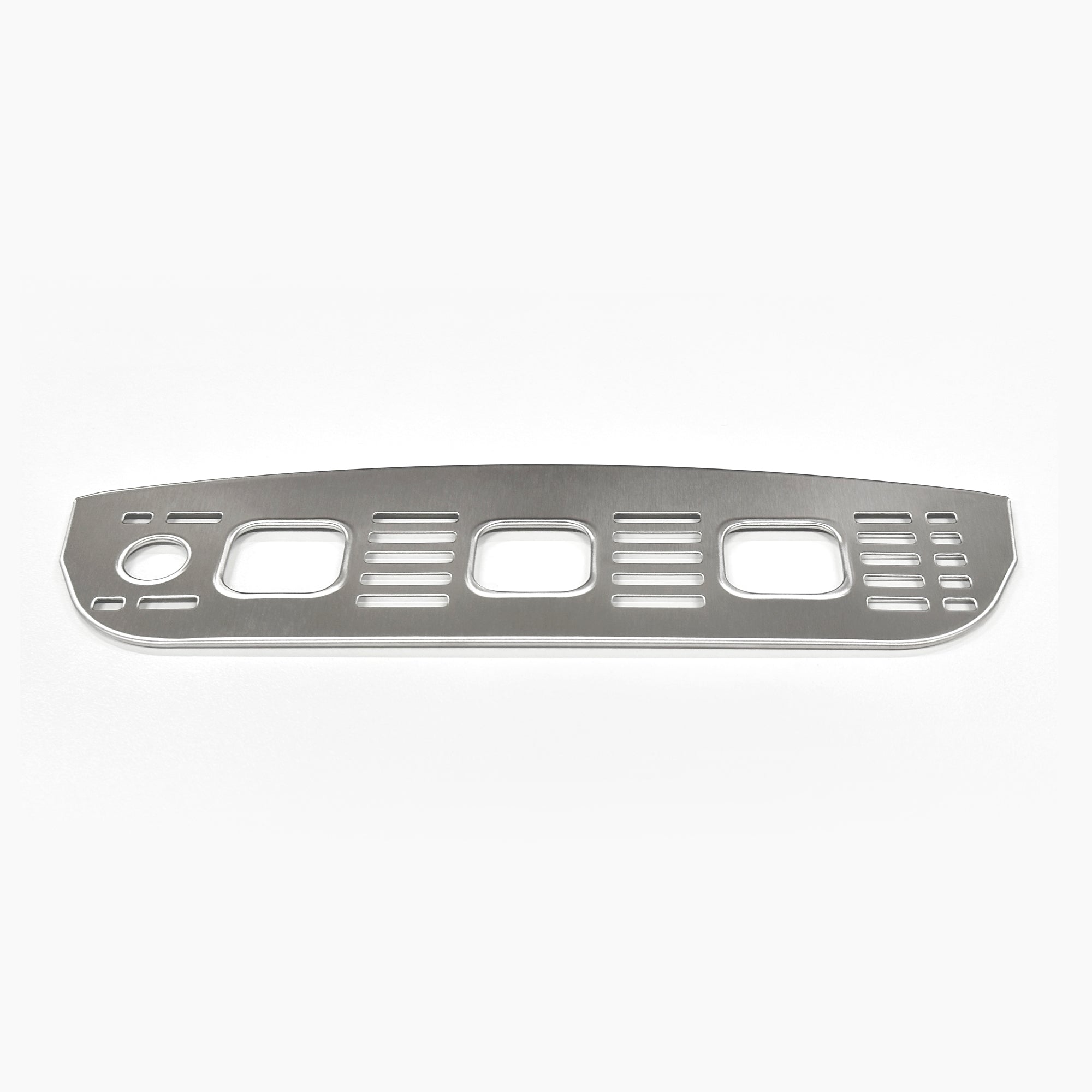The Drip Tray Cover 520 Series Coolers is a rectangular metallic panel with rounded corners and multiple cutouts of various shapes and sizes arranged in rows. The CLTL520BLK model is shown on a plain white background.