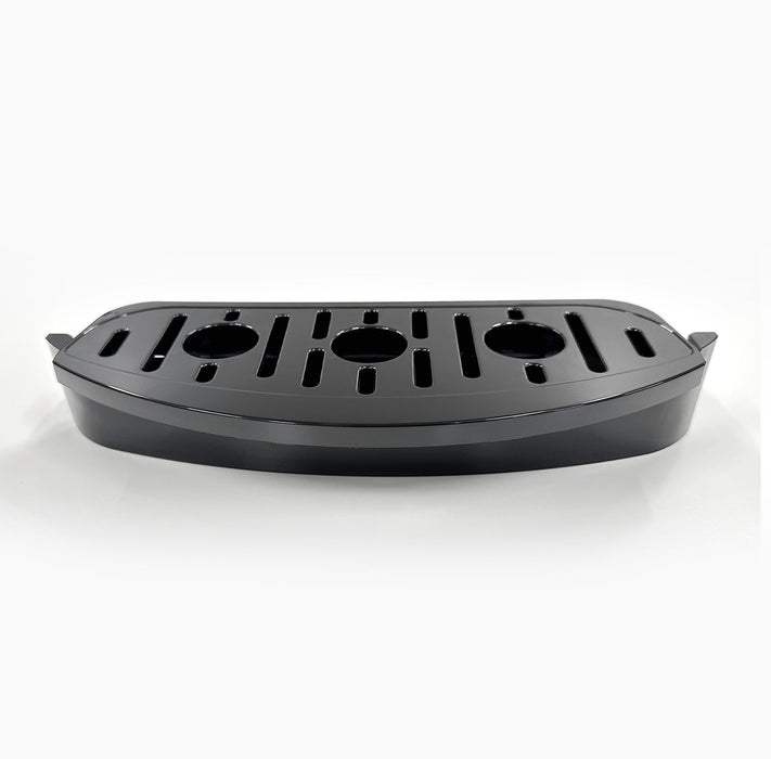 The Drip Tray 520 Top Load Series Coolers is a black, rectangular plastic tray with three round holes and narrow slots on top, compatible with CLTL520BLK, shown against a white background.