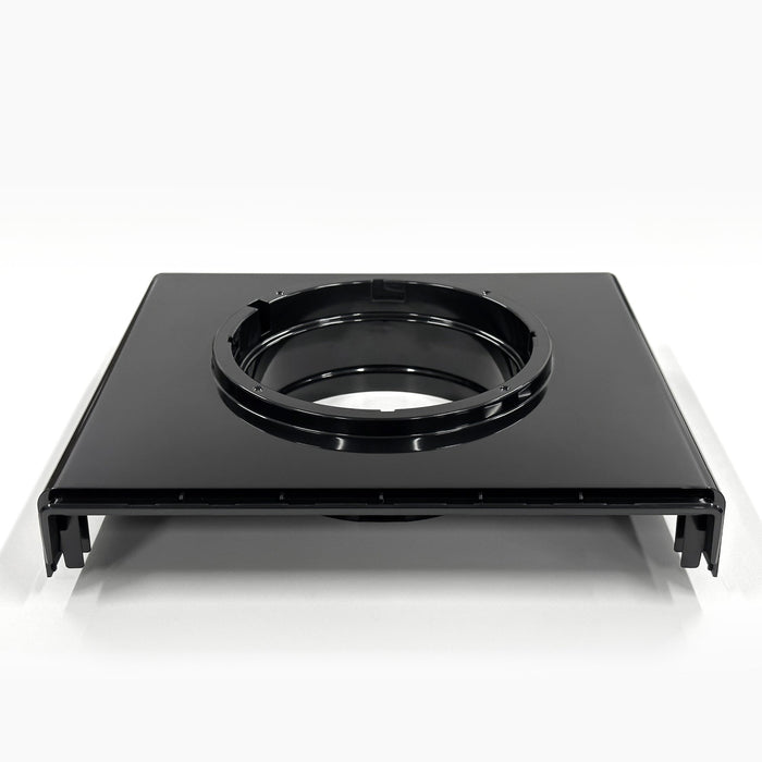 The Top Lid 520 for Top Load Coolers is a black rectangular plastic component with a large central circular opening. Seen from the front, it features raised edges and a glossy finish that gives it a sleek look.