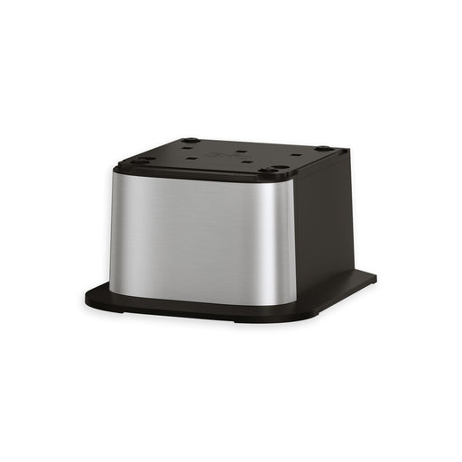 A stainless steel and black plastic Brio Water Cooler Base (300, 400, 500, 700 Series) with a flat base and rounded edges is shown against a white background.
