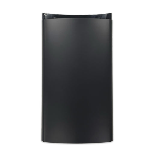 The front view shows the Lower Door for Brio 320 Series Icemaker Water Cooler (model CLBL320SCIC), a black, vertical rectangle with slightly curved sides and a smooth, matte finish, set against a white background.