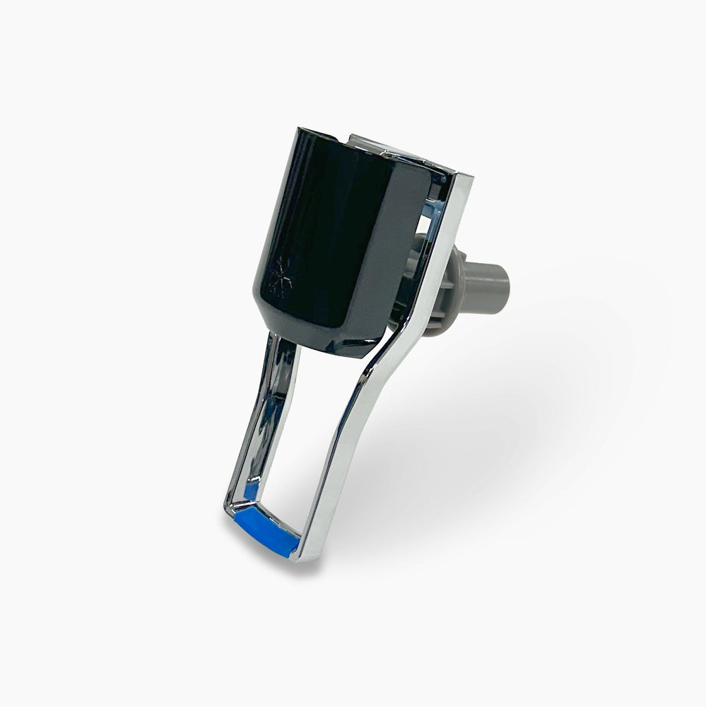 A close-up of the 300 Series Cold Paddle, a modern chrome and black attachment with blue accents for a sleek, functional look, displayed on a plain white background. Model: CLPOU320BUVF4P.