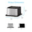 The Brio Water Cooler Base – 730 Series Bottled & Bottleless Water Cooler, with a square metallic design and black accents, is shown front and side. Dimensions: Height 9.29", Width 16.06", Depth 16.06". Blue text reads Product Dimensions.