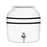 The GEO Porcelain Ceramic Crock Water Dispenser – Black Stripe is a BPA-free white ceramic crock with two black stripes and a metal spigot, ideal as a 5-gallon water bottle holder for your home or office.