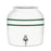 The GEO Porcelain Ceramic Crock Water Dispenser – Green Stripe is BPA-free, features two horizontal green stripes, and has a silver metal spigot at the bottom front.