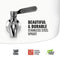The GEO Porcelain Ceramic Crock Water Dispenser – Black Stripe features a stainless steel spigot with black handle. Text: Beautiful & durable stainless steel spigot. Icons: BPA-free, 304 stainless steel, food grade, lead free.